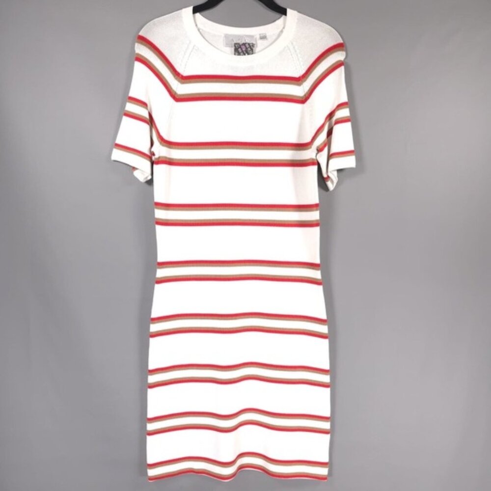 Nwt A.L.C. Thompson Dress Rayon Knit Short Sleeve Crew Nk Bodycon Striped Large